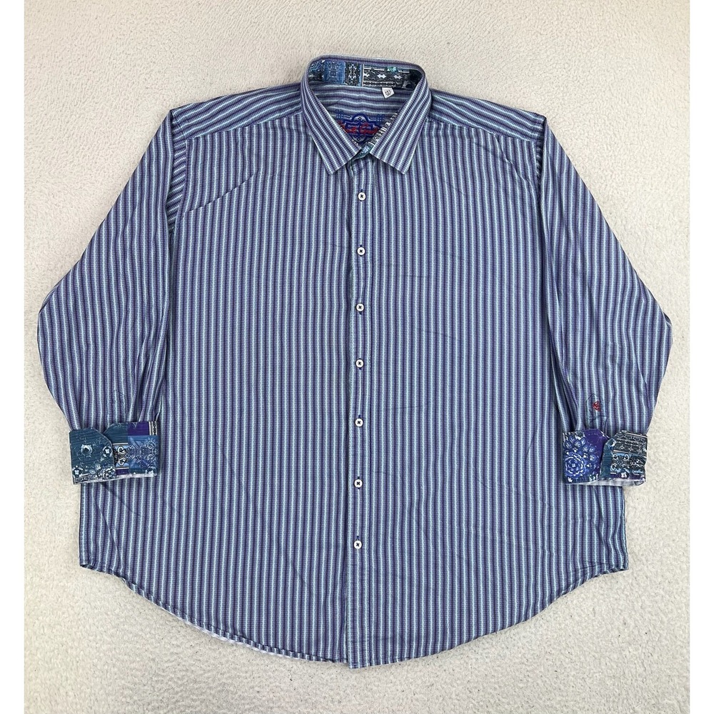 Robert Graham Shirt Men's 3XL Blue Striped Long Sleeve Button Up Cotton Casual